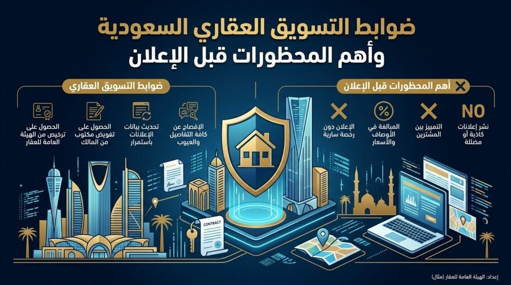 55 ضوابط التسويق العقاري السعودية وأهم المحظورات قبل الإعلان