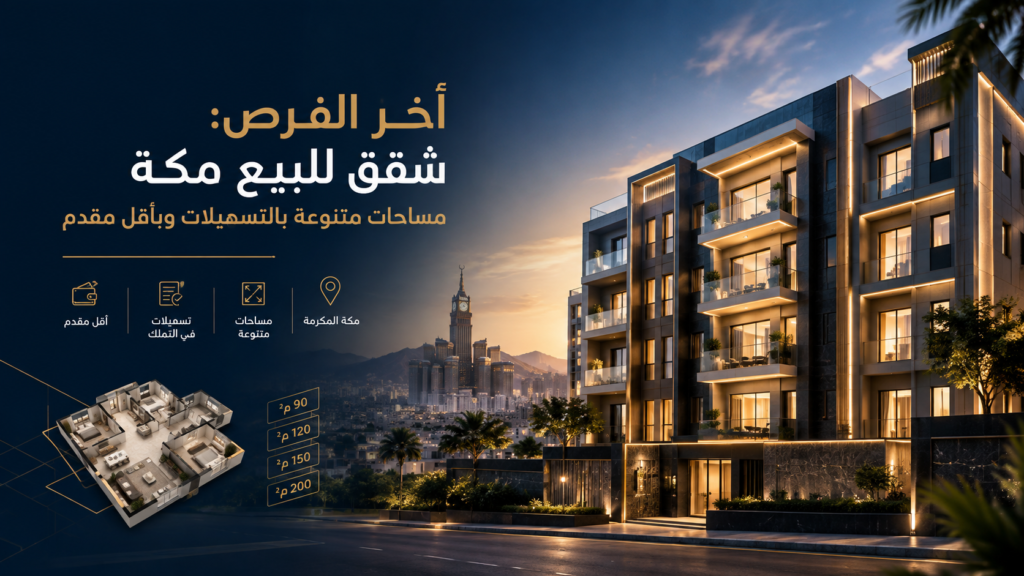 آخر الفرص شقق للبيع مكة مساحات متنوعة بالتسهيلات وبأقل مقدم